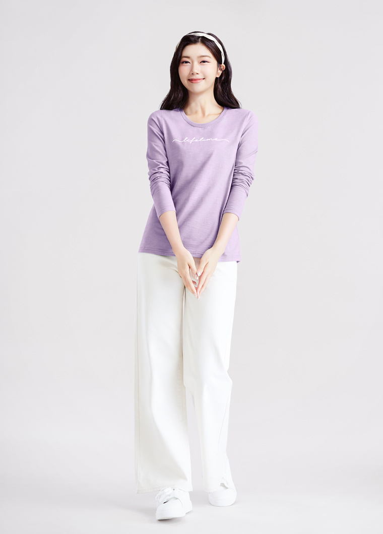 竹節棉字母印花長袖上衣霧藍-任選三‧222/件－衣芙